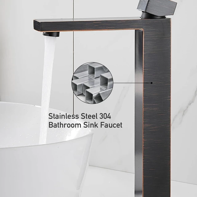 Alt view image 6 of 7 - Vessel Sink Faucet, Oil Rubbed Bronze 1 Hole Single Handle Faucets Tall Modern Utility Rv Laundry Bath Restroom Mixer Tap with Metal Pop Up Drain and 2 Water Supply Lines