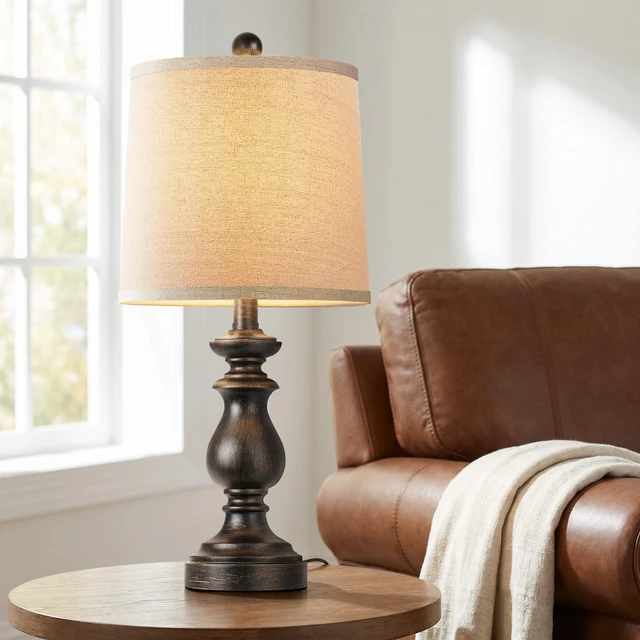 Alt view image 6 of 7 - Traditional Table Lamp Set of 2, Rustic Farmhouse Table Lamps for Living Room Bedroom, 22" Bedside Desk Lamps Vintage Nightstand Lamps with Linen Shades, Oil Rubbed Bronze