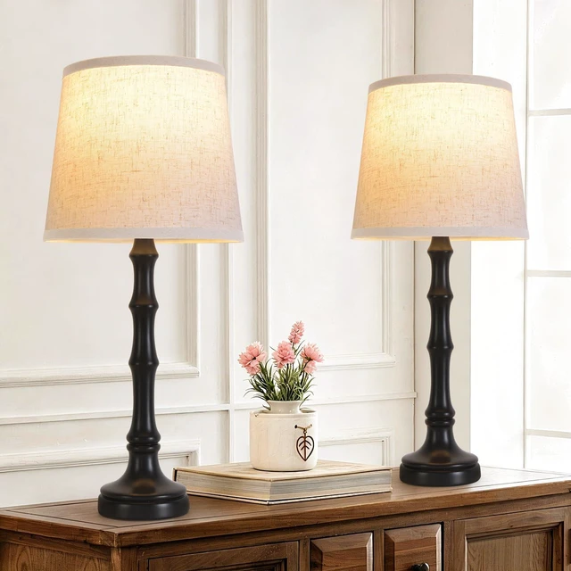 Main image of Lamps Set of 2 Modern Farmhouse Table Lamp Bedside Reading Lamps Living Room End Tables Set Lamps for Night Stands Bedroom Night Lamp,High 26.25 Inch,Black,With Fabric Lamp Shade,Bulb Not Included