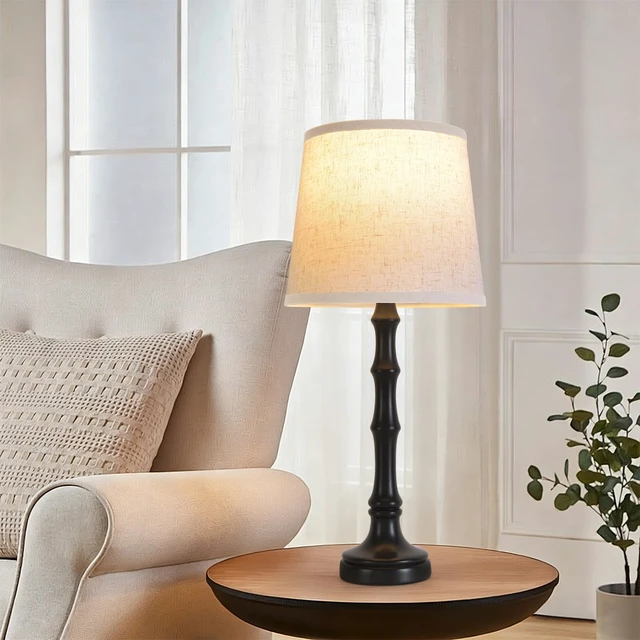 Alt view image 2 of 7 - Lamps Set of 2 Modern Farmhouse Table Lamp Bedside Reading Lamps Living Room End Tables Set Lamps for Night Stands Bedroom Night Lamp,High 26.25 Inch,Black,With Fabric Lamp Shade,Bulb Not Included