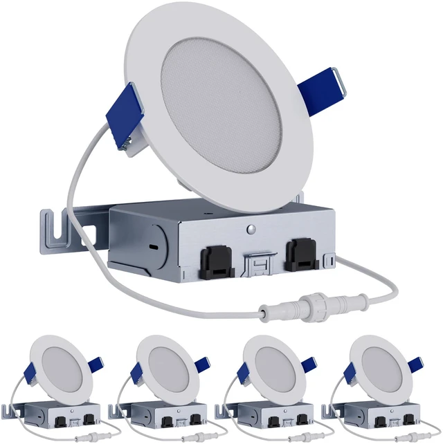 Main image of HLB Canless LED Recessed Lighting 4 inch 5CCT Lumen Select 4PK wafer light, IC rated, AIR-TITE, wet rated for soffit /shower light, 700/850/1000lm, 2700K-5000K, New Construction / Remodel