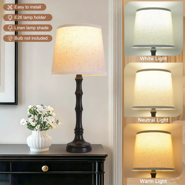 Alt view image 6 of 7 - Lamps Set of 2 Modern Farmhouse Table Lamp Bedside Reading Lamps Living Room End Tables Set Lamps for Night Stands Bedroom Night Lamp,High 26.25 Inch,Black,With Fabric Lamp Shade,Bulb Not Included