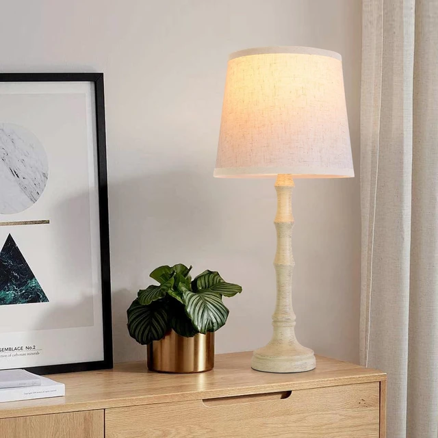 Alt view image 2 of 7 - Lamps Set of 2 Modern Farmhouse Table Lamp Bedside Reading Lamps Living Room End Tables Set Lamps for Night Stands Bedroom Night Lamp,High 26.25 Inch,Off-white,With Fabric Lamp Shade,Bulb Not Included