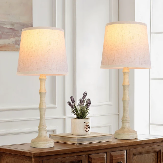 Alt view image 3 of 7 - Lamps Set of 2 Modern Farmhouse Table Lamp Bedside Reading Lamps Living Room End Tables Set Lamps for Night Stands Bedroom Night Lamp,High 26.25 Inch,Off-white,With Fabric Lamp Shade,Bulb Not Included