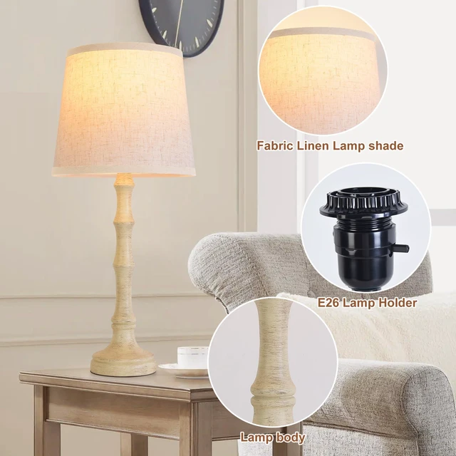 Alt view image 5 of 7 - Lamps Set of 2 Modern Farmhouse Table Lamp Bedside Reading Lamps Living Room End Tables Set Lamps for Night Stands Bedroom Night Lamp,High 26.25 Inch,Off-white,With Fabric Lamp Shade,Bulb Not Included
