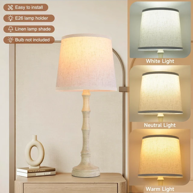 Alt view image 6 of 7 - Lamps Set of 2 Modern Farmhouse Table Lamp Bedside Reading Lamps Living Room End Tables Set Lamps for Night Stands Bedroom Night Lamp,High 26.25 Inch,Off-white,With Fabric Lamp Shade,Bulb Not Included