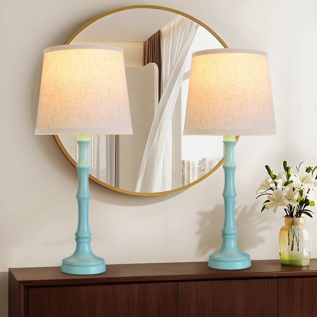 Main image of Lamps Set of 2 Modern Farmhouse Table Lamp Bedside Reading Lamps Living Room End Tables Set Lamps for Night Stands Bedroom Night Lamp,High 26.25 Inch,Green,With Fabric Lamp Shade,Bulb Not Included