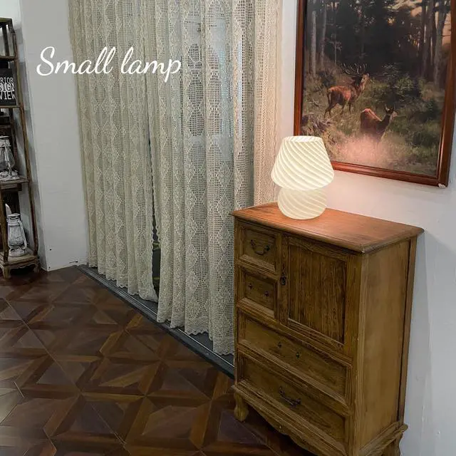 Alt view image 4 of 7 - Mushroom Lamps Set of 2 - Small Bedside Table Lamp with Striped Glass, Nightstand Lamp for Bedroom, Living Room, Bulb Included(White)