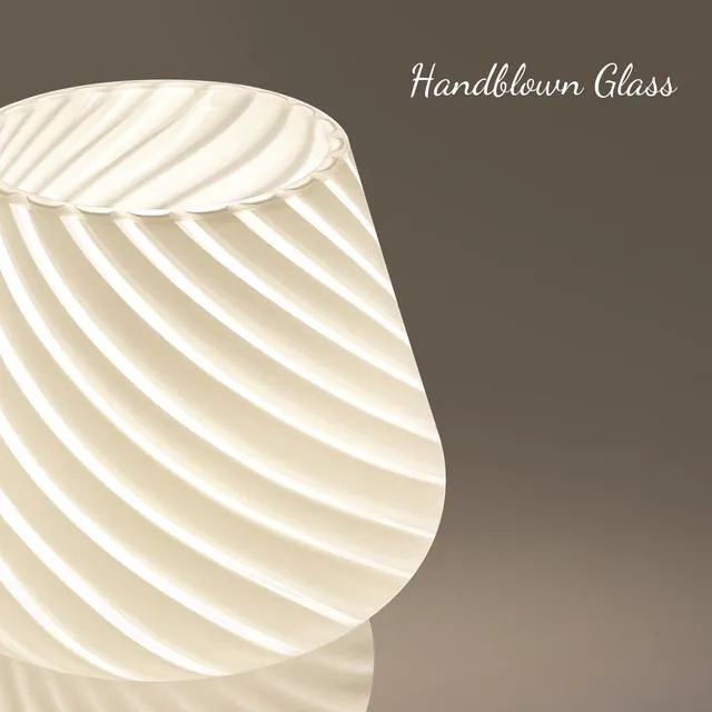 Alt view image 5 of 7 - Mushroom Lamps Set of 2 - Small Bedside Table Lamp with Striped Glass, Nightstand Lamp for Bedroom, Living Room, Bulb Included(White)