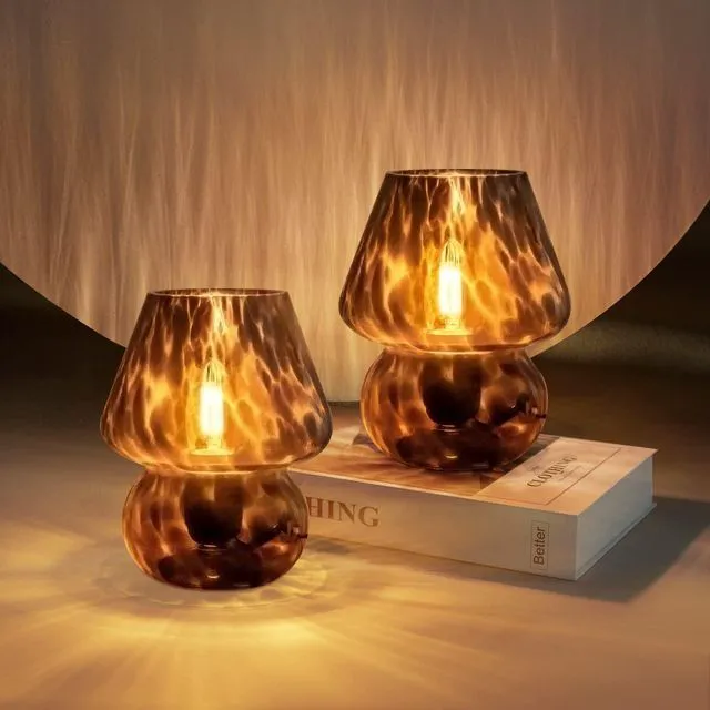 Main image of Mushroom Lamp Small Vintage Table Lamp for Bedroom Set of 2, Nightstand Bedside Lamp Translucent Glass Dimmable, Murano Aesthetic Home Decor for Living Room Kitchen Dorm(Black)