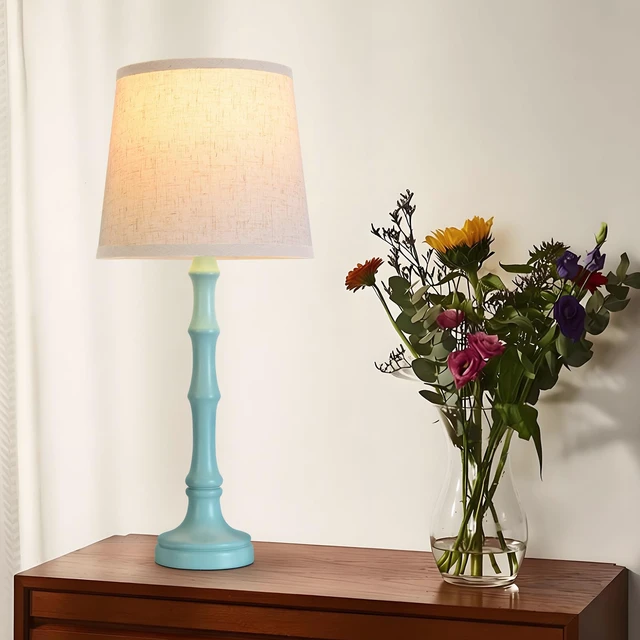 Alt view image 2 of 7 - Lamps Set of 2 Modern Farmhouse Table Lamp Bedside Reading Lamps Living Room End Tables Set Lamps for Night Stands Bedroom Night Lamp,High 26.25 Inch,Green,With Fabric Lamp Shade,Bulb Not Included