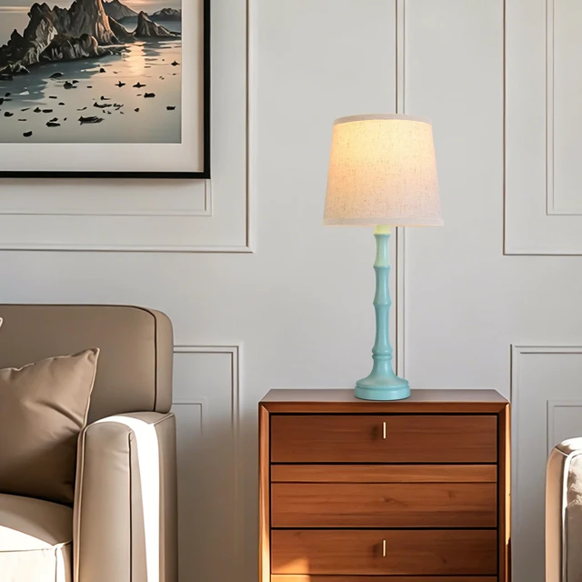 Alt view image 3 of 7 - Lamps Set of 2 Modern Farmhouse Table Lamp Bedside Reading Lamps Living Room End Tables Set Lamps for Night Stands Bedroom Night Lamp,High 26.25 Inch,Green,With Fabric Lamp Shade,Bulb Not Included
