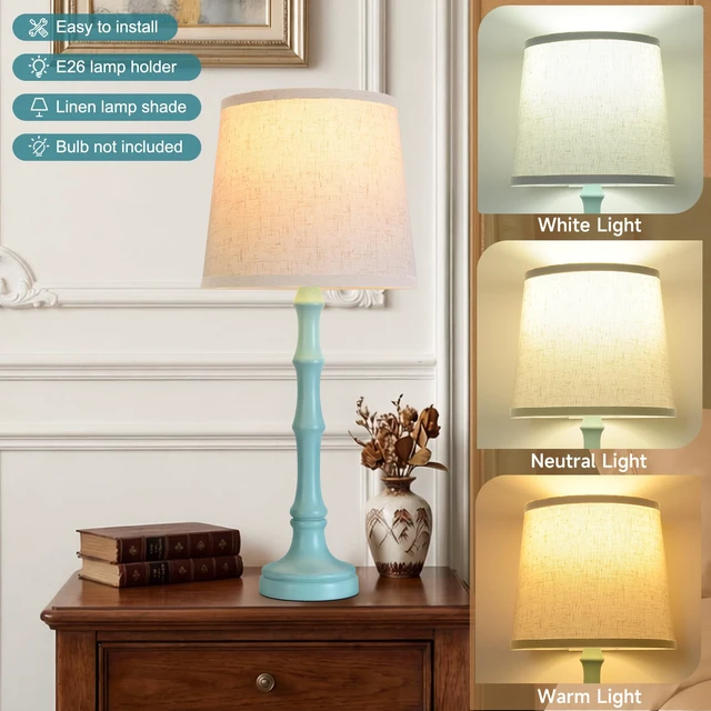 Alt view image 5 of 7 - Lamps Set of 2 Modern Farmhouse Table Lamp Bedside Reading Lamps Living Room End Tables Set Lamps for Night Stands Bedroom Night Lamp,High 26.25 Inch,Green,With Fabric Lamp Shade,Bulb Not Included