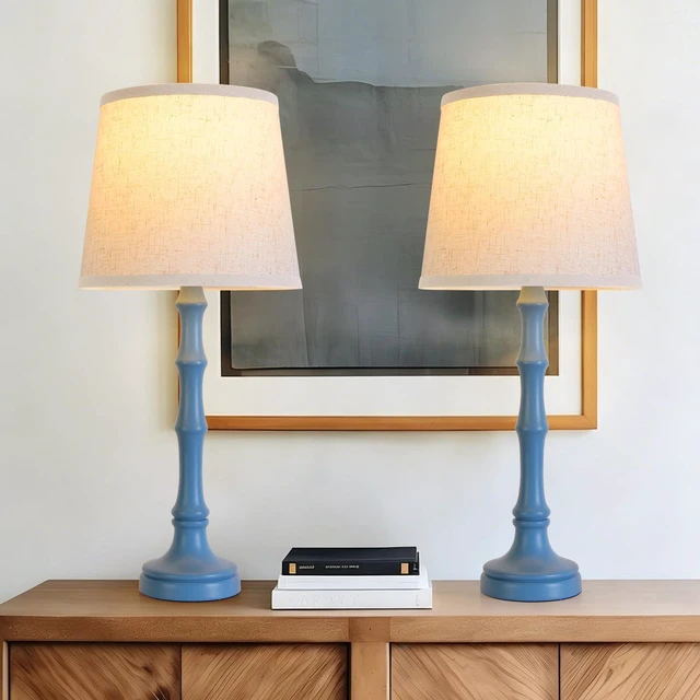 Main image of Lamps Set of 2 Modern Farmhouse Table Lamp Bedside Reading Lamps Living Room End Tables Set Lamps for Night Stands Bedroom Night Lamp,High 26.25 Inch,blue,With Fabric Lamp Shade,Bulb Not Included