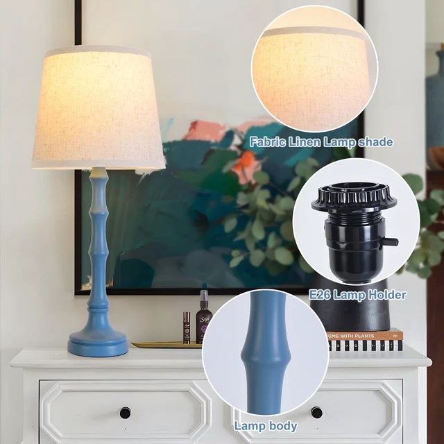 Alt view image 5 of 7 - Lamps Set of 2 Modern Farmhouse Table Lamp Bedside Reading Lamps Living Room End Tables Set Lamps for Night Stands Bedroom Night Lamp,High 26.25 Inch,blue,With Fabric Lamp Shade,Bulb Not Included