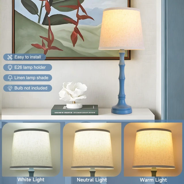 Alt view image 6 of 7 - Lamps Set of 2 Modern Farmhouse Table Lamp Bedside Reading Lamps Living Room End Tables Set Lamps for Night Stands Bedroom Night Lamp,High 26.25 Inch,blue,With Fabric Lamp Shade,Bulb Not Included