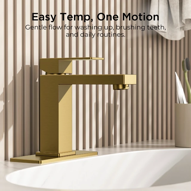 Alt view image 7 of 7 - Bathroom Faucet 1 Hole, Single Handle Vanity Faucets Brushed Gold For 1 or 3 Hole 4 Inch Centerset Sink, with Pop-up Drain, NSF61 Certificate, Single Handle Faucet for Sink Vanity RV Restroom
