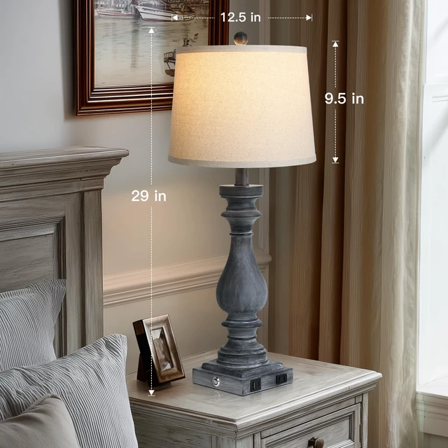 Alt view image 6 of 7 - 29" Tall Farmhouse Table Lamp for Living Room Set of 2,Vintage Retro Nightstand Lamps with USB C+A Ports & AC Outlet,3-Way Dimmable Touch Bedside Lamp for Bedroom Side Table,Distressed Black