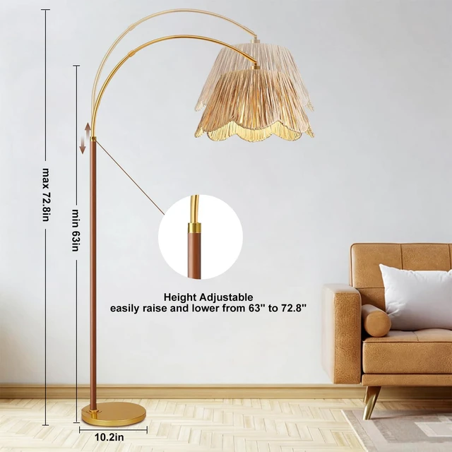 Alt view image 5 of 7 - Vintage Arc Floor Lamps for Living Room Farmhouse Wood Floor Lamp with Remote Control,Dimmable Rattan Floor Lamp Boho Standing Lamp with 3 Color Temperature Wicker Tall Floor Lamp for Bedroom Corner