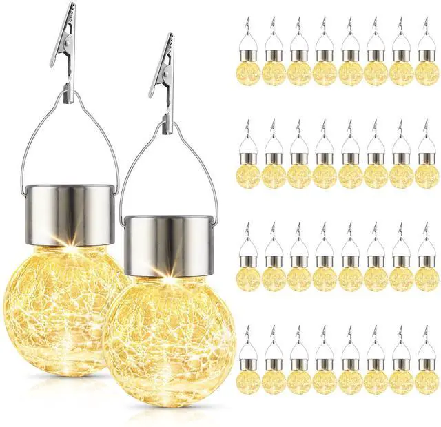 Main image of Solar Lights Outdoor Decorative 32 Pack, Hanging Solar Garden Lights Waterproof, Solar Powered Globe Lantern Cracked Glass Ball Lights for Yard Patio Fence Tree Umbrella Holiday Decoration, Warm White