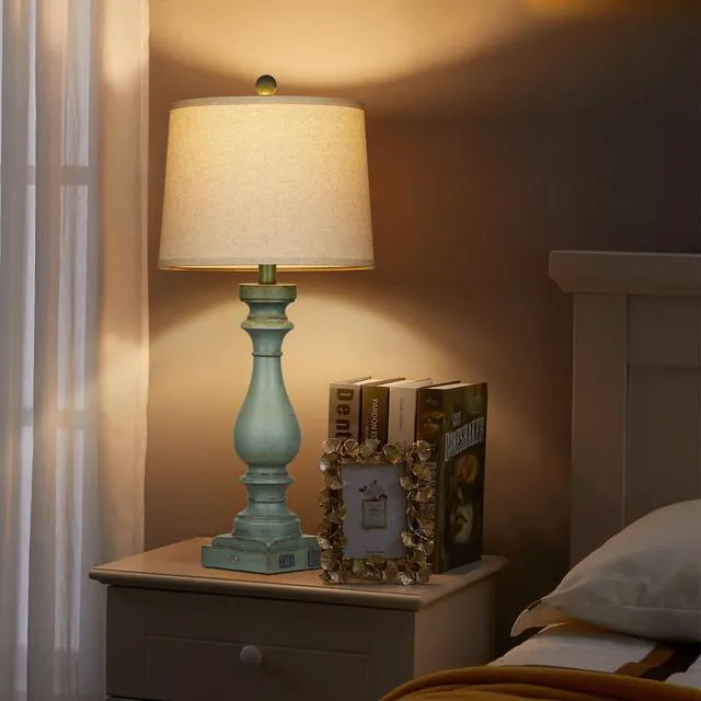 Alt view image 5 of 7 - 29" Tall Table Lamp for Living Room Set of 2,Vintage Bedside Nightstand Lamps with USB C+A Ports & AC Outlet,3-Way Dimmable Touch Control Retro Green Desk Lamp for Bedroom,Color 4