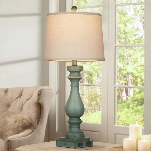 Alt view image 6 of 7 - 29" Tall Table Lamp for Living Room Set of 2,Vintage Bedside Nightstand Lamps with USB C+A Ports & AC Outlet,3-Way Dimmable Touch Control Retro Green Desk Lamp for Bedroom,Color 4