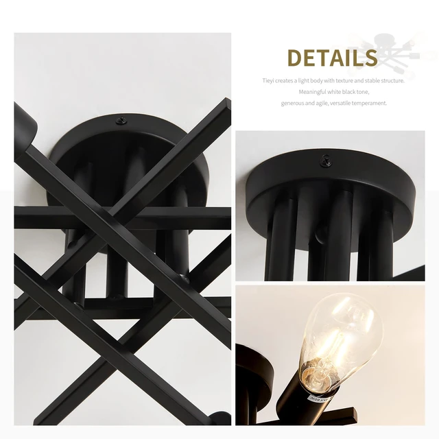 Alt view image 5 of 7 - 6-Lights Semi Flush Mount Ceiling Light Fixture 2-Pack Black Vintage Matte Sputnik Chandelier Ceiling Lamp for Farmhouse Dining Room Living Room Bedroom Kitchen Entryway