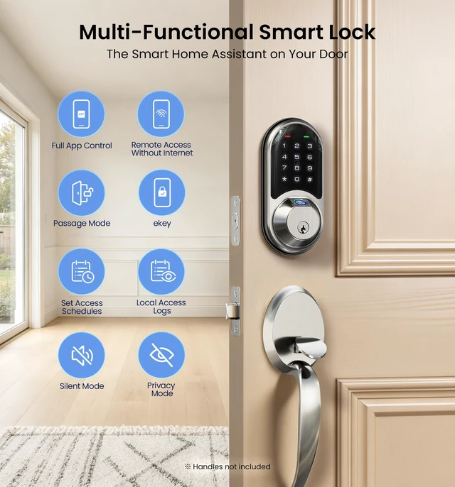 Alt view image 4 of 7 - RZ07 Fingerprint Smart Door Lock Deadbolt, App Control, Satin Nickel Remote Access Sharing, Fob Unlock, Keyless Entry for Front Door, Auto Lock, User Management, Easy Install, Low Battery Alarm