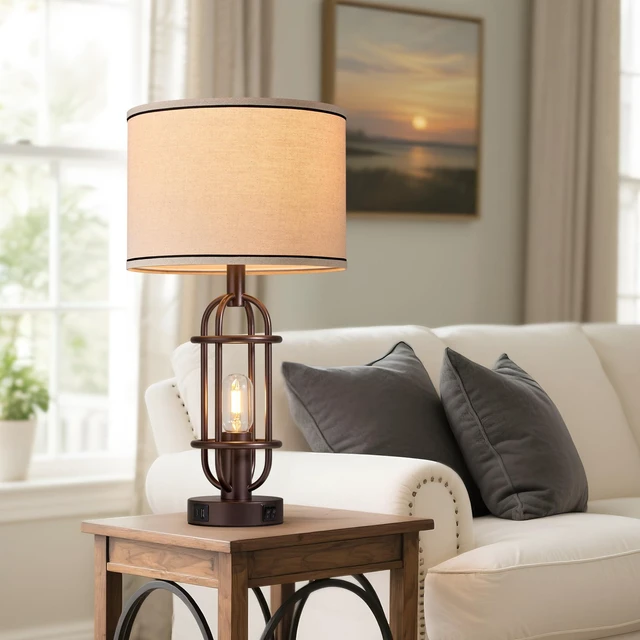 Alt view image 5 of 7 - Farmhouse Table Lamps for Living Room Set of 2, Oil Rubbed Bronze Vintage Table Lamps for Bedroom, Bedside Lamps for Night Stands, Foyer, Dual Button Switch, USB A+C Ports, Bulbs Included