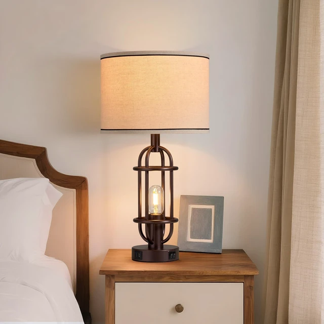 Alt view image 6 of 7 - Farmhouse Table Lamps for Living Room Set of 2, Oil Rubbed Bronze Vintage Table Lamps for Bedroom, Bedside Lamps for Night Stands, Foyer, Dual Button Switch, USB A+C Ports, Bulbs Included