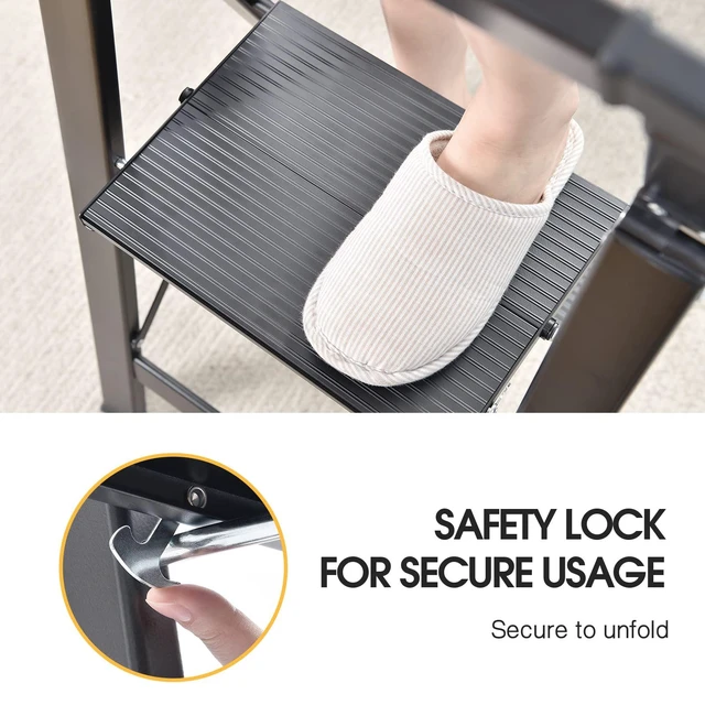 Alt view image 2 of 7 - Aluminium 3 Step Ladder, Lightweight Step Stool with Non-Slip Pedals, Handrail, 330 LBS Foldable Step Ladder for Kitchen, Garage, Home, Space Saving, Sturdy and Portable, Black