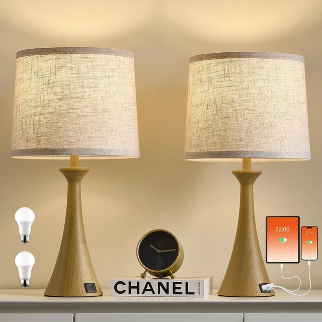 Main image of Touch Table Lamps Set of 2, 21" Bedside Lamps with USB C+A 3 Way Dimmable Nightstand Lamps with Linen Shades, 2 LED Bulbs Included, Touch Lamp for Living Room, Bedroom and End Tables
