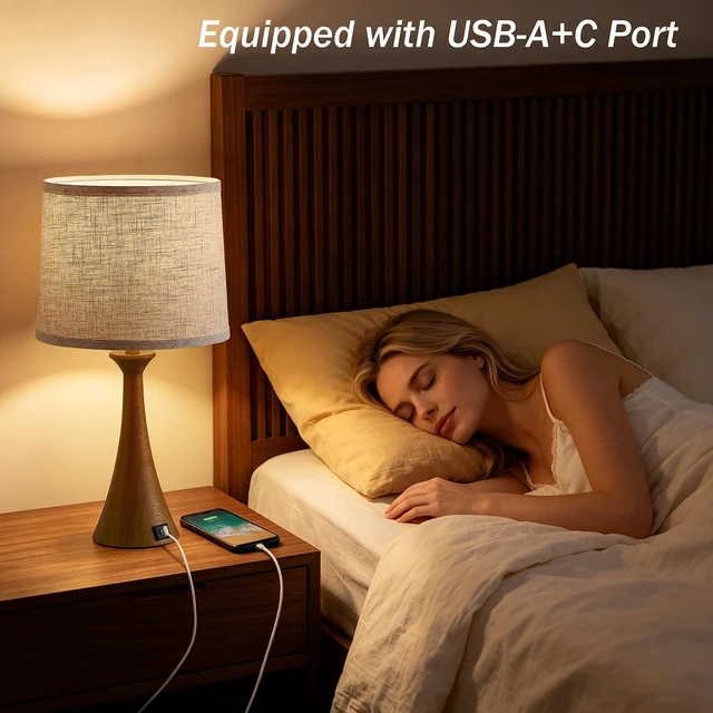 Alt view image 5 of 7 - Touch Table Lamps Set of 2, 21" Bedside Lamps with USB C+A 3 Way Dimmable Nightstand Lamps with Linen Shades, 2 LED Bulbs Included, Touch Lamp for Living Room, Bedroom and End Tables