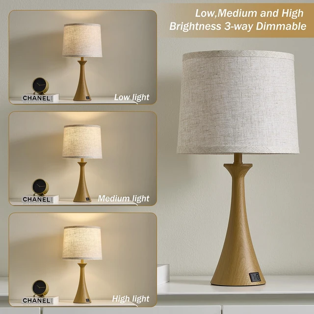 Alt view image 4 of 7 - Touch Table Lamps Set of 2, 21" Bedside Lamps with USB C+A 3 Way Dimmable Nightstand Lamps with Linen Shades, 2 LED Bulbs Included, Touch Lamp for Living Room, Bedroom and End Tables