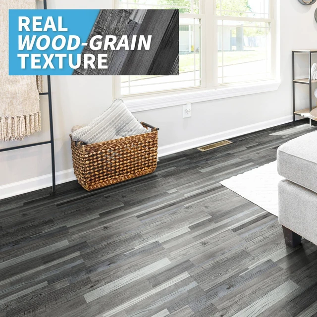 Alt view image 4 of 7 - Wood Texture Peel and Stick Vinyl Floor Planks, 36-Pack, Grey Cover 54 sq.ft, Waterproof, Self-Adhesive, Scratch Resistant, Premium Vinyl, Ideal for Bedroom, Living Room, Kitchen, RV