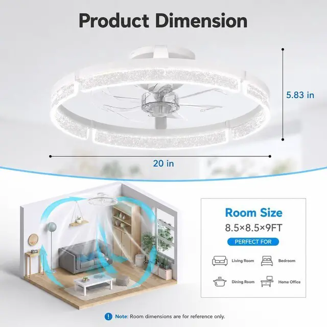 Alt view image 2 of 7 - 20" Ceiling Fans with Lights and Remote, Low Profile Fandelier 3000-6000K Dimmable LED, 6 Speeds, Reversible DC Motor, App Control, Memory Function, Timer, Quiet Operation