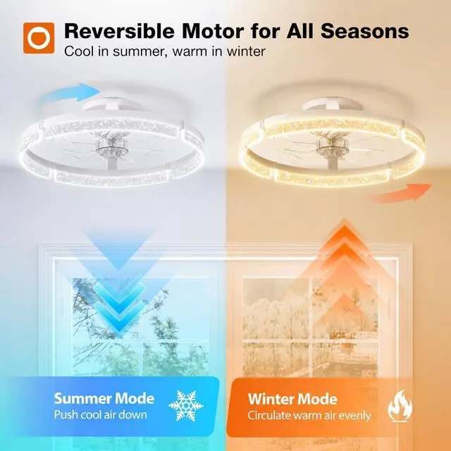 Alt view image 3 of 7 - 20" Ceiling Fans with Lights and Remote, Low Profile Fandelier 3000-6000K Dimmable LED, 6 Speeds, Reversible DC Motor, App Control, Memory Function, Timer, Quiet Operation
