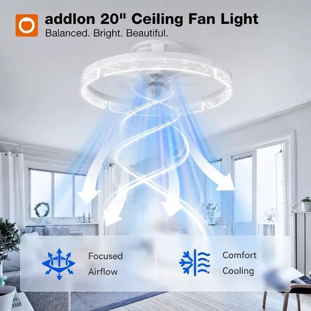 Alt view image 6 of 7 - 20" Ceiling Fans with Lights and Remote, Low Profile Fandelier 3000-6000K Dimmable LED, 6 Speeds, Reversible DC Motor, App Control, Memory Function, Timer, Quiet Operation