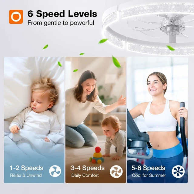 Alt view image 5 of 7 - 20" Ceiling Fans with Lights and Remote, Low Profile Fandelier 3000-6000K Dimmable LED, 6 Speeds, Reversible DC Motor, App Control, Memory Function, Timer, Quiet Operation