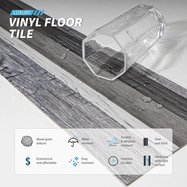 Alt view image 7 of 7 - Wood Texture Peel and Stick Vinyl Floor Planks, 36-Pack, Grey Cover 54 sq.ft, Waterproof, Self-Adhesive, Scratch Resistant, Premium Vinyl, Ideal for Bedroom, Living Room, Kitchen, RV