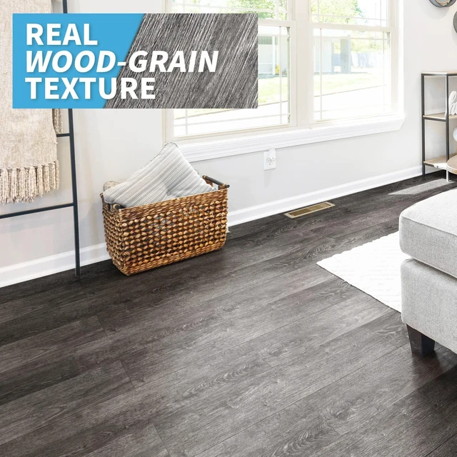Alt view image 4 of 7 - Wood Texture Peel and Stick Vinyl Floor Planks, 36-Pack, Ebony Cover 54 Sq. Ft, Waterproof, Self-Adhesive, Scratch Resistant, Premium Vinyl, Ideal for Bedroom, Living Room, Kitchen, RV