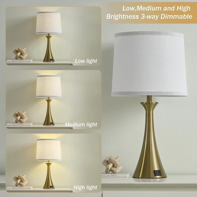 Alt view image 4 of 7 - Touch Table Lamps Set of 2, 21" Bedside Lamps with USB C+A 3 Way Dimmable Nightstand Lamps with Linen Shades, 2 LED Bulbs Included, Touch Lamp for Living Room, Bedroom and End Tables
