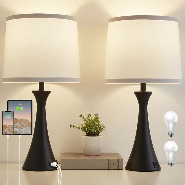 Main image of Touch Table Lamps Set of 2, 21" Bedside Lamps with USB C+A 3 Way Dimmable Nightstand Lamps with Linen Shades, 2 LED Bulbs Included, Touch Lamp for Living Room, Bedroom and End Tables