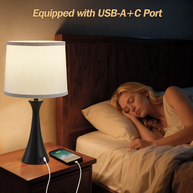 Alt view image 5 of 7 - Touch Table Lamps Set of 2, 21" Bedside Lamps with USB C+A 3 Way Dimmable Nightstand Lamps with Linen Shades, 2 LED Bulbs Included, Touch Lamp for Living Room, Bedroom and End Tables