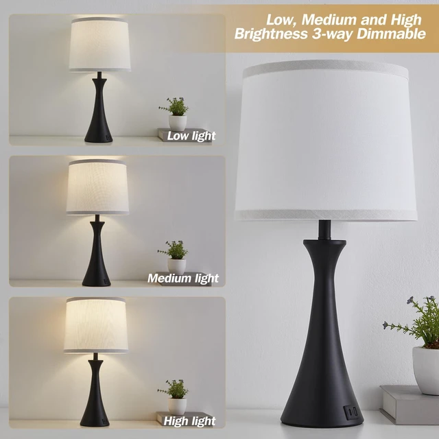 Alt view image 4 of 7 - Touch Table Lamps Set of 2, 21" Bedside Lamps with USB C+A 3 Way Dimmable Nightstand Lamps with Linen Shades, 2 LED Bulbs Included, Touch Lamp for Living Room, Bedroom and End Tables