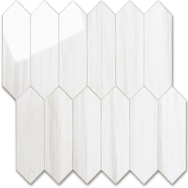 Main image of Glossy Dolomite White Backsplash Tile Peel and Stick, 12.8 x 12.8 Inch 10 Sheets Long Hexagon PVC Self Adhesive Mosaic Wall Tiles Stick on Backsplash for Kitchen and Bathroom