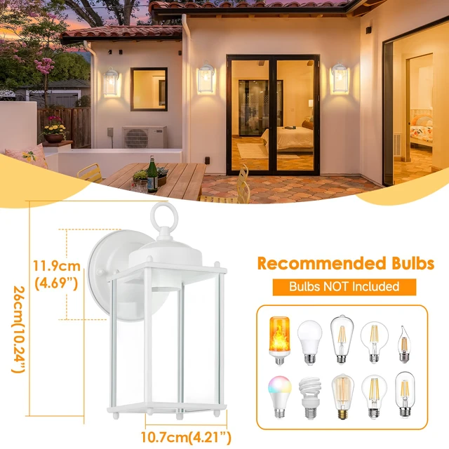 Alt view image 2 of 7 - Large Outdoor Wall Lantern, Exterior Waterproof Wall Sconce Light Fixtures, White Front Door Lighting with Clear Beveled Glass, Anti-Rust E26 Socket Porch Lamp, 2 Pack