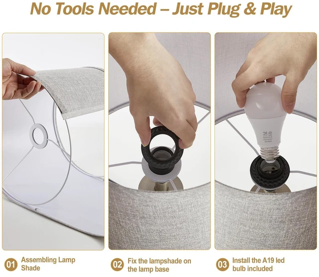 Alt view image 6 of 7 - Touch Table Lamps Set of 2, 21" Bedside Lamps with USB C+A, Silver 3 Way Dimmable Nightstand Lamps with Linen Shades, 2 LED Bulbs Included, Touch Lamp for Living Room, Bedroom and End Tables