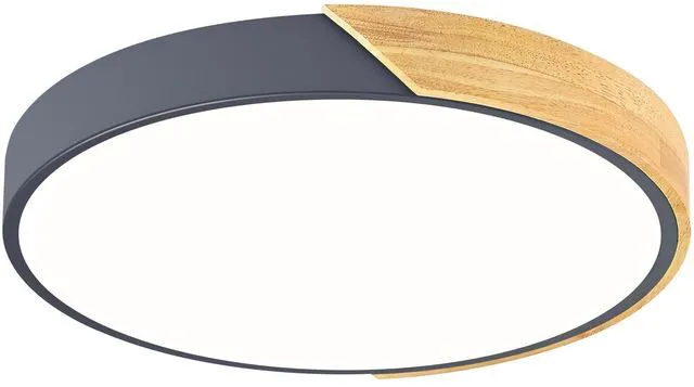 Main image of Modern LED Ceiling Light, Minimalist Wood Flush Mount Ceiling Light Fixture, 4000K Not Dimmable, Circle Lighting Lamp with Acrylic Lampshade for Bedroom Dining Room Laundry (Grey, 15.8'')
