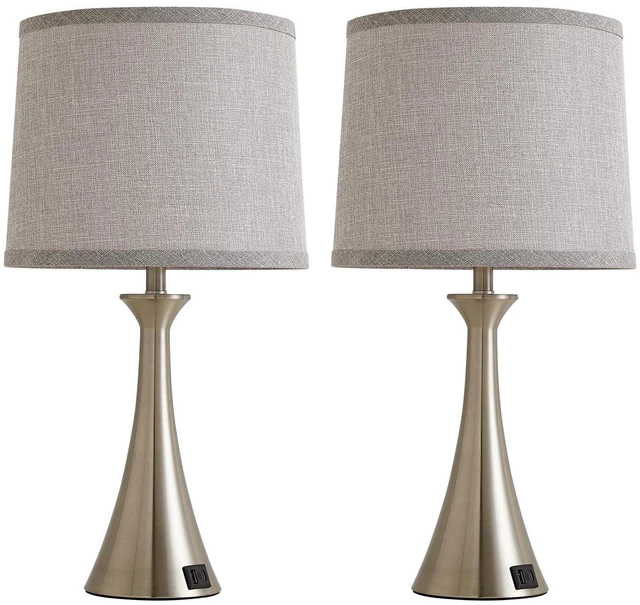 Alt view image 7 of 7 - Touch Table Lamps Set of 2, 21" Bedside Lamps with USB C+A, Silver 3 Way Dimmable Nightstand Lamps with Linen Shades, 2 LED Bulbs Included, Touch Lamp for Living Room, Bedroom and End Tables